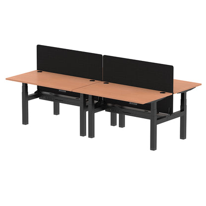 Air Back-to-Back Height Adjustable Bench Desk - 4 Person with Cable Ports and Black Straight Screen W1400mm beech top and black frame