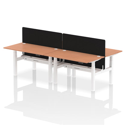 Air Back-to-Back Height Adjustable Bench Desk - 4 Person with Cable Ports and Black Straight Screen W1400mm beech top and white frame