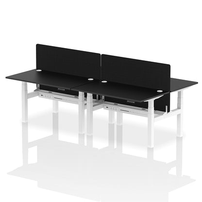 Air Back-to-Back Height Adjustable Bench Desk - 4 Person with Cable Ports and Black Straight Screen W1400mm black top and white frame