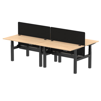 Air Back-to-Back Height Adjustable Bench Desk - 4 Person with Cable Ports and Black Straight Screen W1400mm maple top and black frame