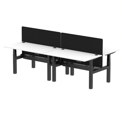 Air Back-to-Back Height Adjustable Bench Desk - 4 Person with Cable Ports and Black Straight Screen W1400mm white top and black frame