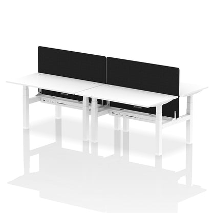 Air Back-to-Back Height Adjustable Bench Desk - 4 Person with Cable Ports and Black Straight Screen W1400mm white top and white frame