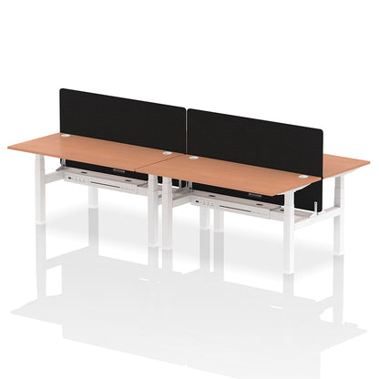 Air Back-to-Back Height Adjustable Bench Desk - 4 Person with Cable Ports and Black Straight Screen W1600mm beech top and white frame