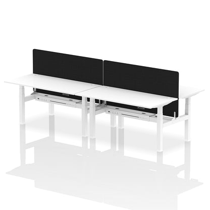 Air Back-to-Back Height Adjustable Bench Desk - 4 Person with Cable Ports and Black Straight Screen W1600mm white top and white frame