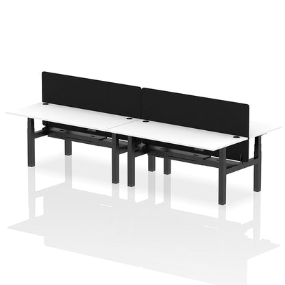 Air Back-to-Back Height Adjustable Bench Desk - 4 Person with Cable Ports and Black Straight Screen W1800mm white top and black frame
