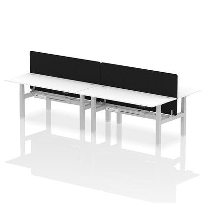 Air Back-to-Back Height Adjustable Bench Desk - 4 Person with Cable Ports and Black Straight Screen W1800mm white top and silver frame
