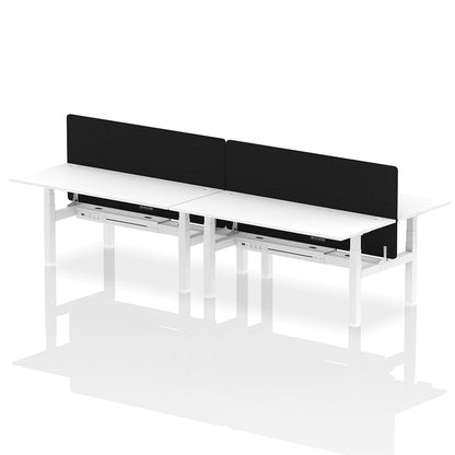 Air Back-to-Back Height Adjustable Bench Desk - 4 Person with Cable Ports and Black Straight Screen W1800mm white top and white frame