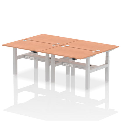 Air Back-to-Back Height Adjustable Bench Desk - 4 Person with cable ports W1200mm beech top with silver frame