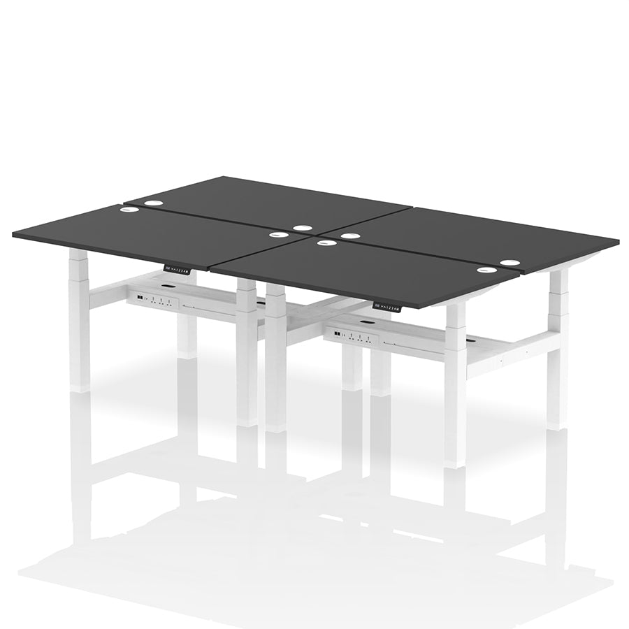 Air Back-to-Back Height Adjustable Bench Desk - 4 Person with cable ports W1200mm black top with white frame