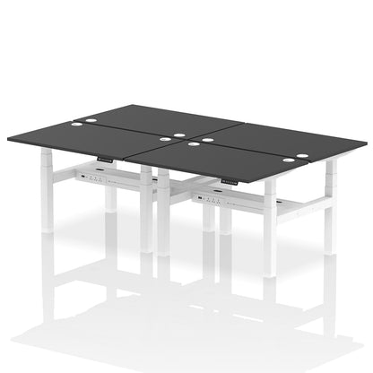 Air Back-to-Back Height Adjustable Bench Desk - 4 Person with cable ports W1200mm black top with white frame
