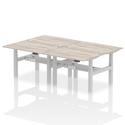 Air Back-to-Back Height Adjustable Bench Desk - 4 Person with cable ports W1200mm grey oak top with silver frame