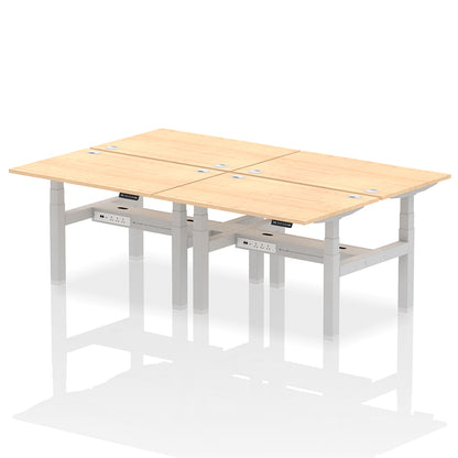 Air Back-to-Back Height Adjustable Bench Desk - 4 Person with cable ports W1200mm maple top with silver frame