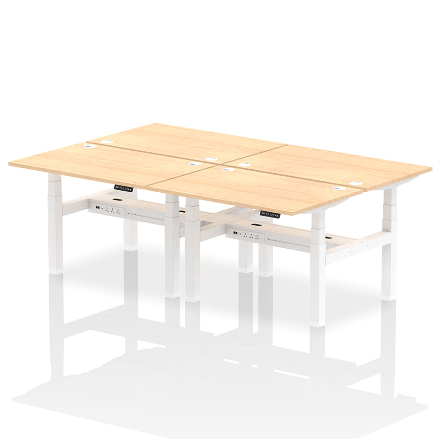 Air Back-to-Back Height Adjustable Bench Desk - 4 Person with cable ports W1200mm maple top with white frame