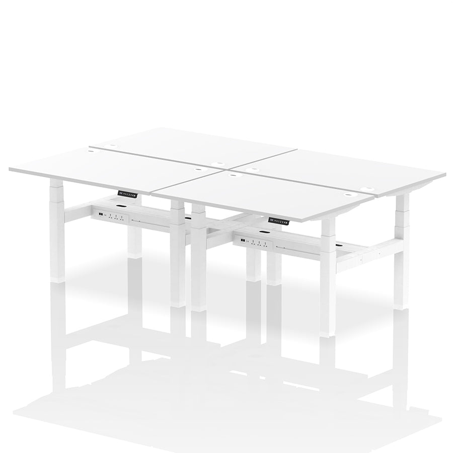 Air Back-to-Back Height Adjustable Bench Desk - 4 Person with cable ports W1200mm white top with white frame