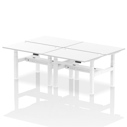 Air Back-to-Back Height Adjustable Bench Desk - 4 Person with cable ports W1200mm white top with white frame