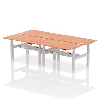 Air Back-to-Back Height Adjustable Bench Desk - 4 Person with cable ports W1400mm beech top with silver frame