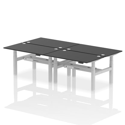 Air Back-to-Back Height Adjustable Bench Desk - 4 Person with cable ports W1400mm black top with silver frame