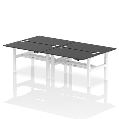 Air Back-to-Back Height Adjustable Bench Desk - 4 Person with cable ports W1400mm black top with white frame