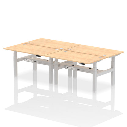 Air Back-to-Back Height Adjustable Bench Desk - 4 Person with cable ports W1400mm maple top with silver frame