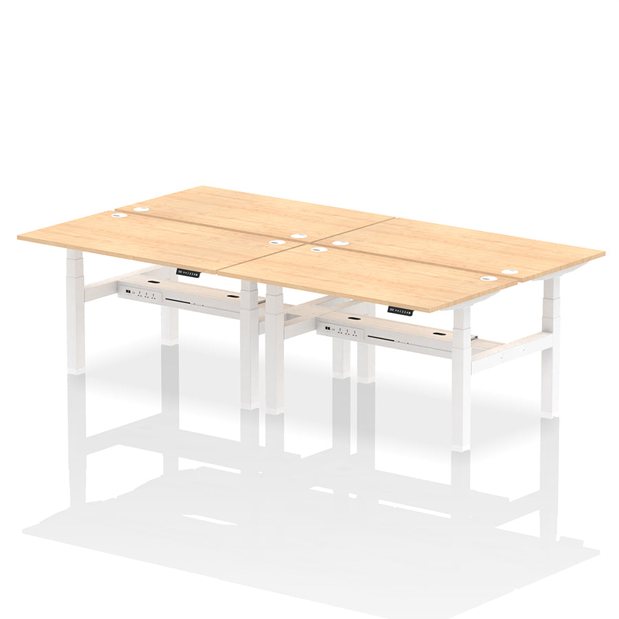 Air Back-to-Back Height Adjustable Bench Desk - 4 Person with cable ports W1400mm maple top with white frame
