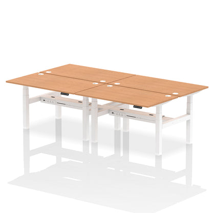 Air Back-to-Back Height Adjustable Bench Desk - 4 Person with cable ports W1400mm oak top with white frame