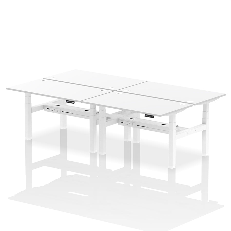 Air Back-to-Back Height Adjustable Bench Desk - 4 Person with cable ports W1400mm white top with white frame