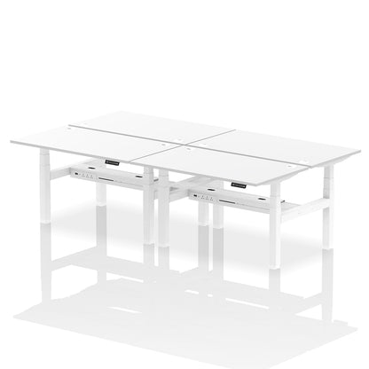 Air Back-to-Back Height Adjustable Bench Desk - 4 Person with cable ports W1400mm white top with white frame