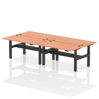 Air Back-to-Back Height Adjustable Bench Desk - 4 Person with cable ports W1600mm beech top with black frame