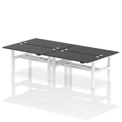 Air Back-to-Back Height Adjustable Bench Desk - 4 Person with cable ports W1600mm black top with white frame