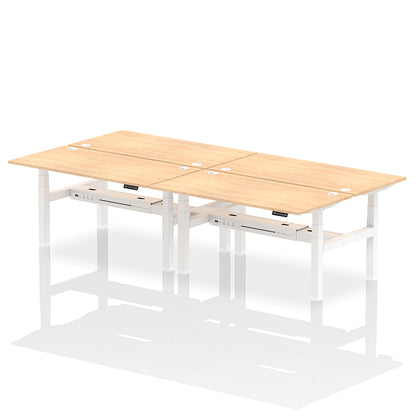 Air Back-to-Back Height Adjustable Bench Desk - 4 Person with cable ports W1600mm maple top with white frame