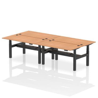 Air Back-to-Back Height Adjustable Bench Desk - 4 Person with cable ports W1600mm oak top with black frame