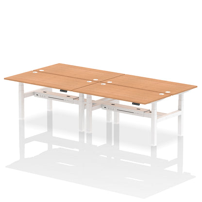 Air Back-to-Back Height Adjustable Bench Desk - 4 Person with cable ports W1600mm oak top with white frame