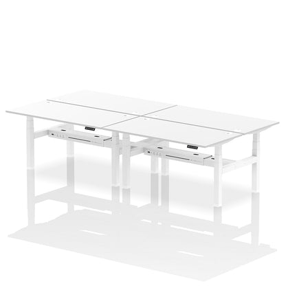 Air Back-to-Back Height Adjustable Bench Desk - 4 Person with cable ports W1600mm white top with white frame