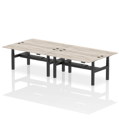Air Back-to-Back Height Adjustable Bench Desk - 4 Person with cable ports W1800mm grey oak top with black frame