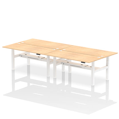 Air Back-to-Back Height Adjustable Bench Desk - 4 Person with cable ports W1800mm maple top with white frame