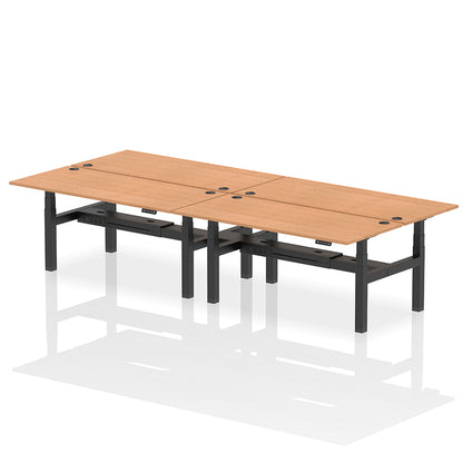 Air Back-to-Back Height Adjustable Bench Desk - 4 Person with cable ports W1800mm oak top with black frame