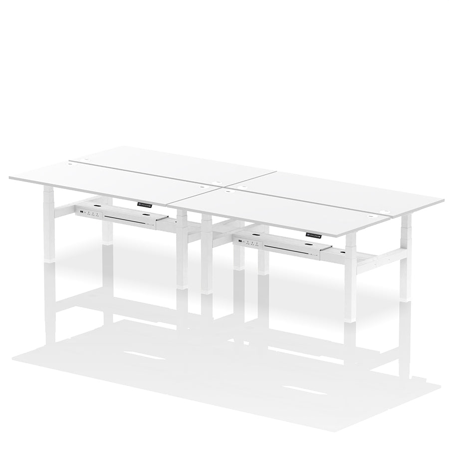 Air Back-to-Back Height Adjustable Bench Desk - 4 Person with cable ports W1800mm white top with white frame