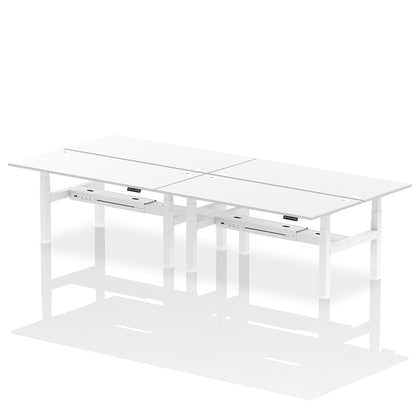 Air Back-to-Back Height Adjustable Bench Desk - 4 Person with cable ports W1800mm white top with white frame