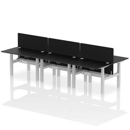 Air Back-to-Back Height Adjustable Bench Desk - 6 Person with Black Straight Screen W1200 black top with silver frame