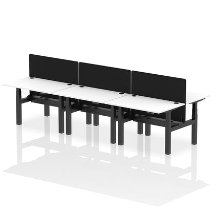 Air Back-to-Back Height Adjustable Bench Desk - 6 Person with Black Straight Screen W1200 white top with black frame
