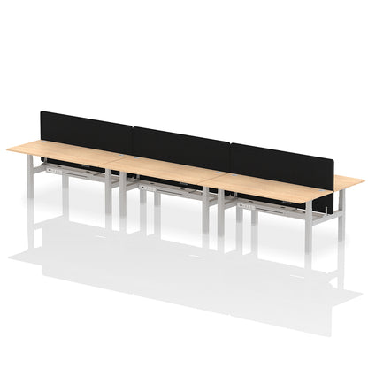 Air Back-to-Back Height Adjustable Bench Desk - 6 Person with Black Straight Screen W1800 maple top with silver frame