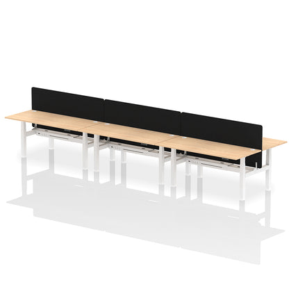Air Back-to-Back Height Adjustable Bench Desk - 6 Person with Black Straight Screen W1800 maple top with white frame
