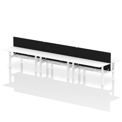 Air Back-to-Back Height Adjustable Bench Desk - 6 Person with Black Straight Screen W1800 white top with white frame