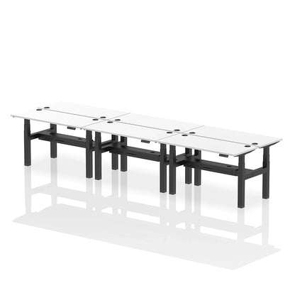 Air Back-to-Back Height Adjustable Bench Desk - 6 Person with cable ports W1400mm white top with black frame