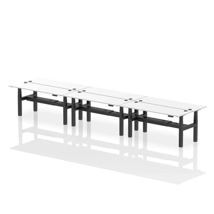 Air Back-to-Back Height Adjustable Bench Desk - 6 Person with cable ports W1800mm white top with black frame