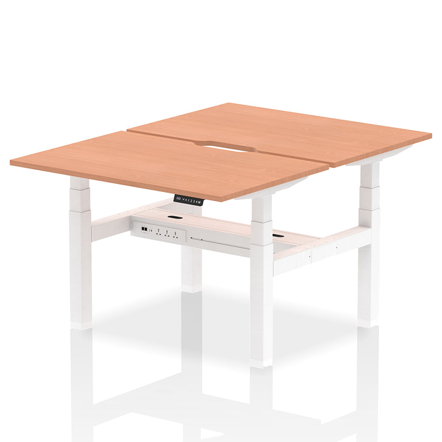 Air Back-to-Back Scalloped Edge Height Adjustable Bench Desk - 2 Person W1200mm Beech Top with White Frame