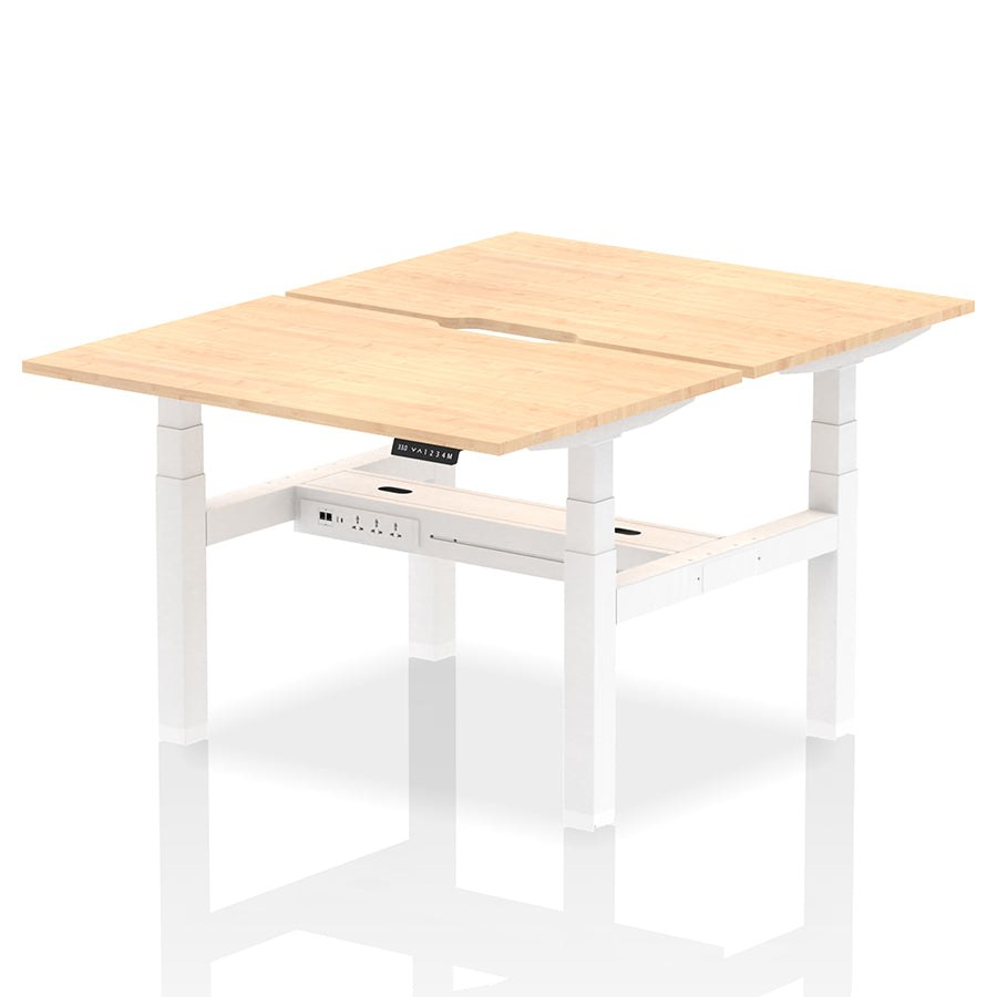 Air Back-to-Back Scalloped Edge Height Adjustable Bench Desk - 2 Person W1200mm Maple Top with White Frame