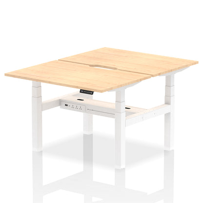 Air Back-to-Back Scalloped Edge Height Adjustable Bench Desk - 2 Person W1200mm Maple Top with White Frame