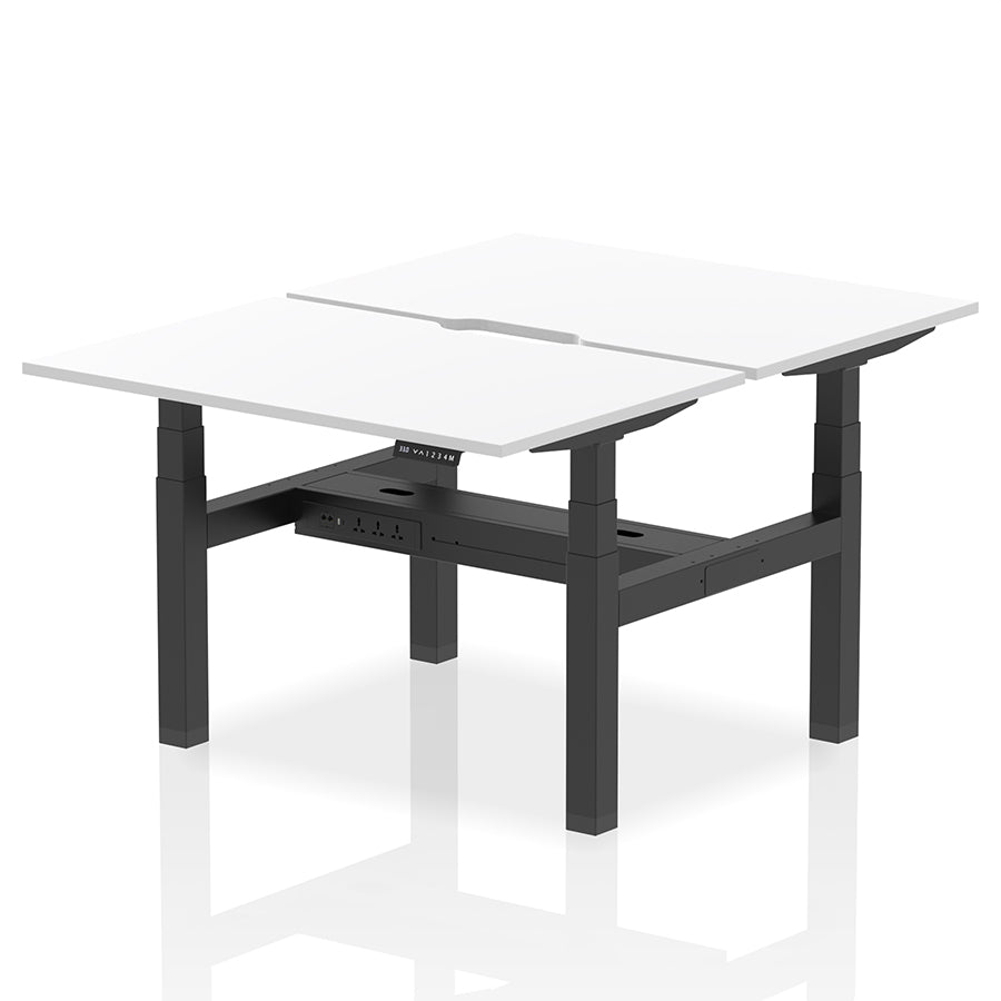 Air Back-to-Back Scalloped Edge Height Adjustable Bench Desk - 2 Person W1200mm White Top with Black Frame