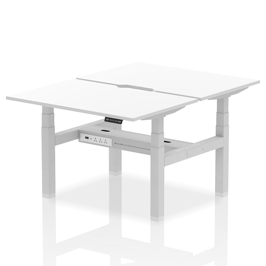 Air Back-to-Back Scalloped Edge Height Adjustable Bench Desk - 2 Person W1200mm White Top with Silver Frame